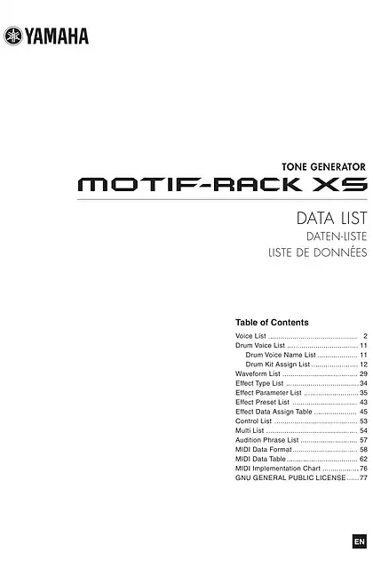 yamaha雅马哈MOTIF-RACK XS Data List
